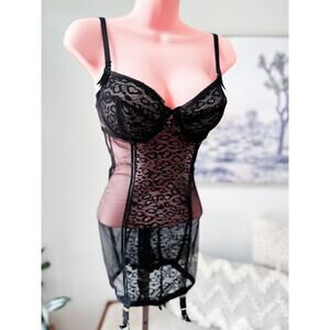 New Victoria’s Secret sheer mesh corset + garters dress chemise